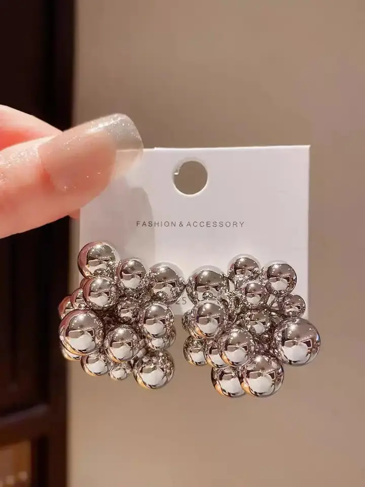 Trendy CCB Unique Braided Plastic Ball Bead Stud Earrings for Women Trendy Goth Gold Color Piercing Earring Party Jewelry Gift - 6