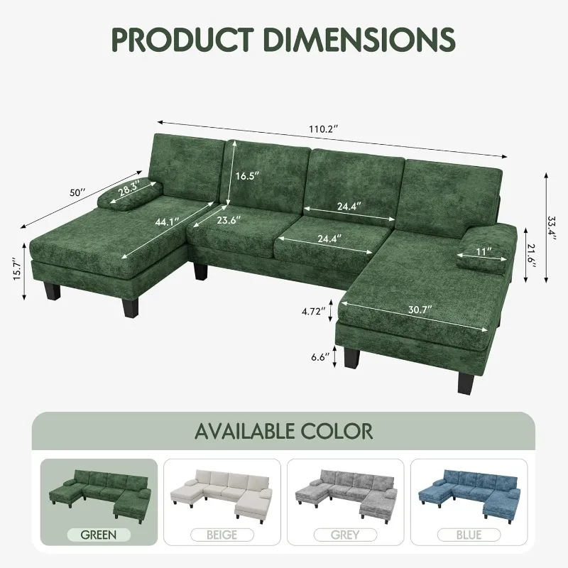 Convertible Sectional Sofa Couch with Soft Modern Cotton Chenille Fabric for Living Room, Oversized Seats