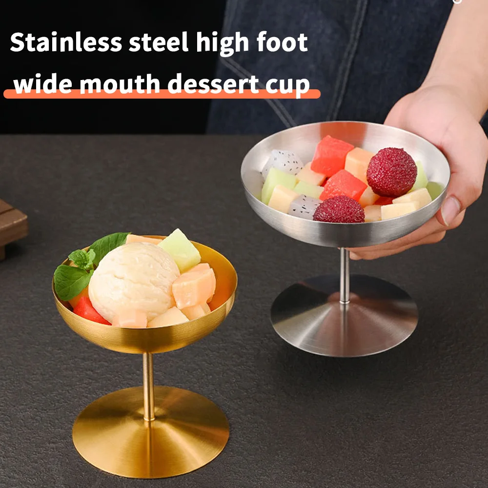 

Stainless steel high footed dessert bowl, gold silver creative tableware restaurant, ice cream pudding high footed cup