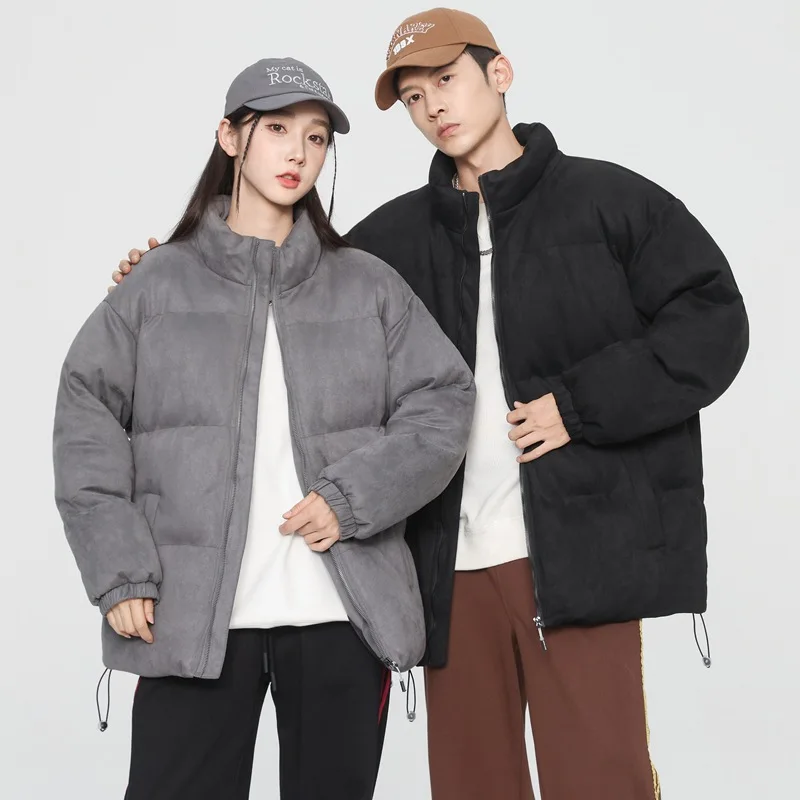 Autumn and Winter Korean Version Suede Men Jacket Thicken Keep Warm Stand Collar Cotton Clothes Trend Couple Coat Comfortable