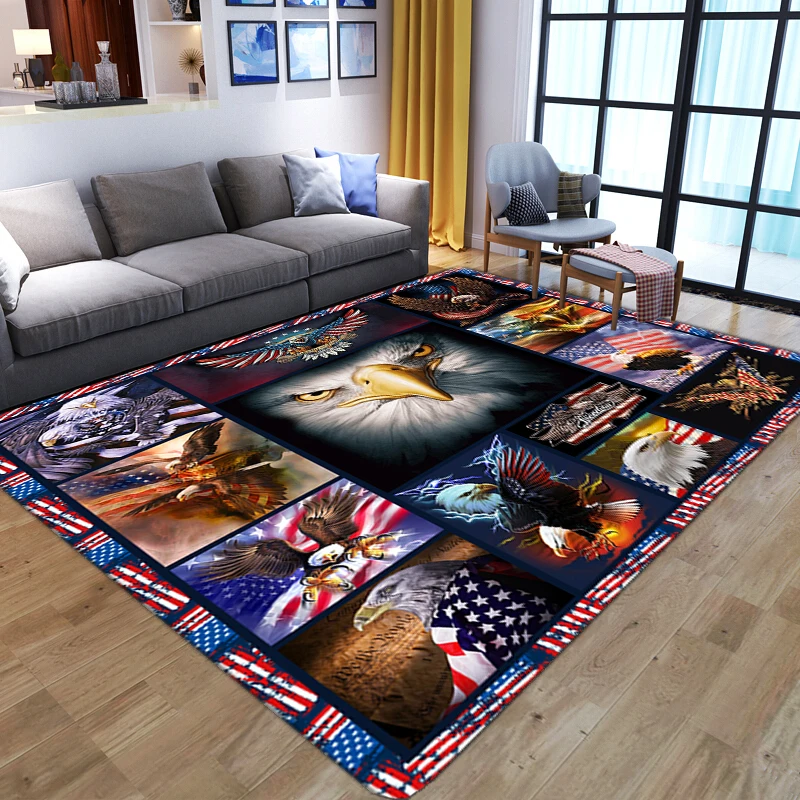 Lively Eagle 3D Print Carpets for Home Living Room Bedroom Decoration Soft Flannel Bedside Sofa Floor Mat Non-slip Play Area Rug