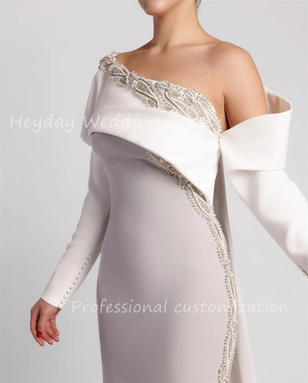 Heyday Pretty Dress Customized Beads Straight Off-the-shoulder Formal Evening Dress Crepe Floor Length Party Dress For Women image 2