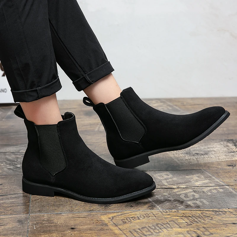 2022 British Style Men Chelsea Boots Retro Suede Leather Boots Men Autumn Winter Casual Slip on Ankle Boots Men Plus Size 38-48