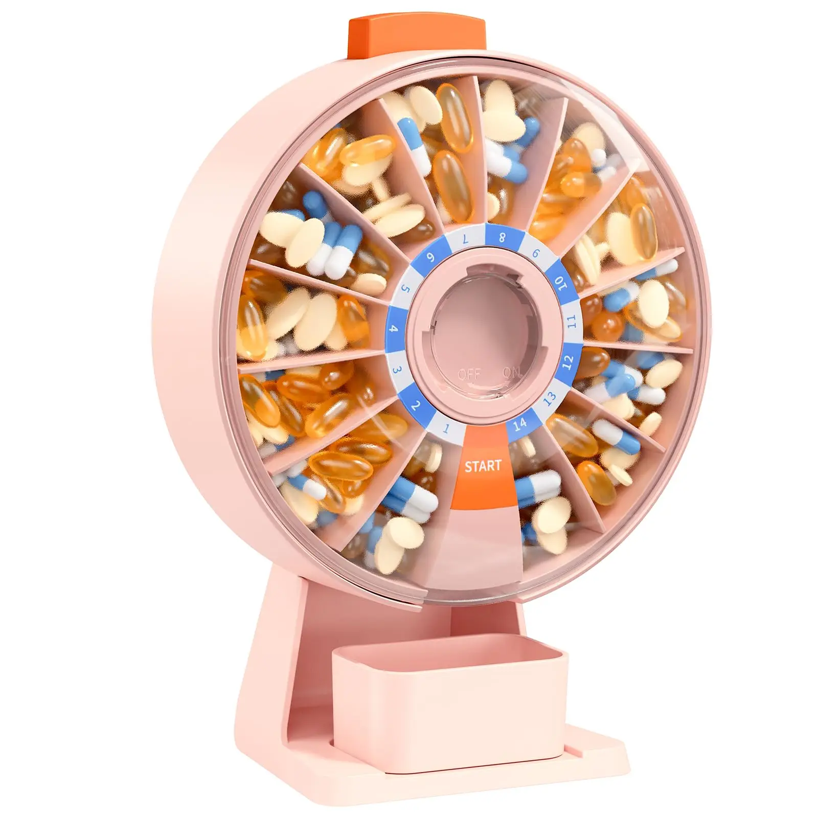 Dagelijkse pillendispenser, grote pillenorganizer met aan de muur gemonteerd of staand gebruik, 14-daagse pillendoos, ontwerp met drukknop