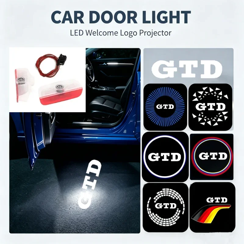 2Pcs For Volkswagen GTD HD LED Ghost Shadow Logo Projector Car Door Welcome Light Decor Replacement Modification Accessories