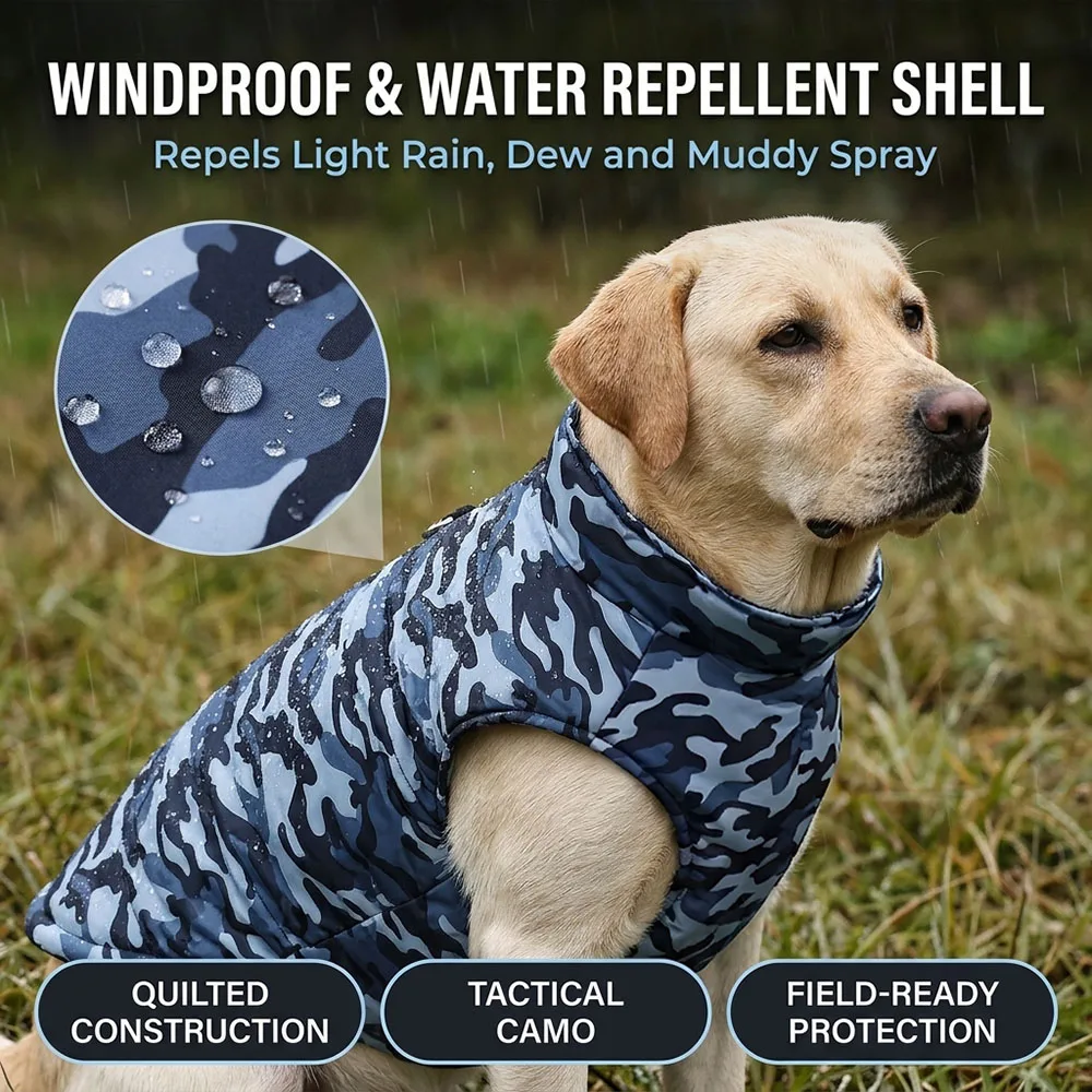 Winter Warm Clothes for Medium Large Dogs Windproof Padded Dog Vest Jacket with D-ring Fashion Camouflage Print Labrador Outfits