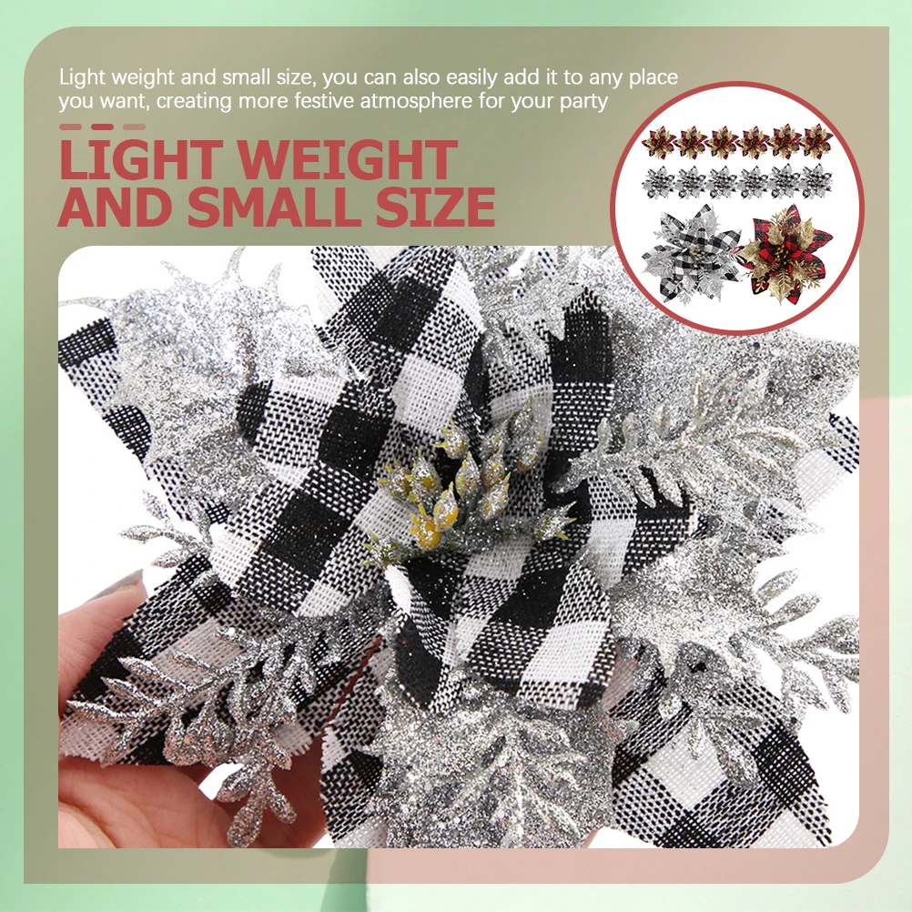 

12pcs Christmas Flowers Decorative Christmas Artificial Flower Fake Cloth Xmas Tree nament Red DIY Wreath Holiday Home Decor