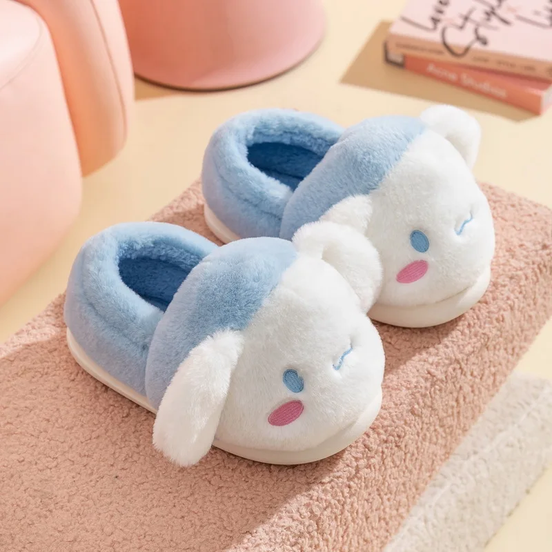 Sanrio Winter Cute Cartoon Non-slip Children\'s Plush Slippers Soft Sole Flip Flops Kids Girls Indoor Mule Warm Home Cotton Shoes