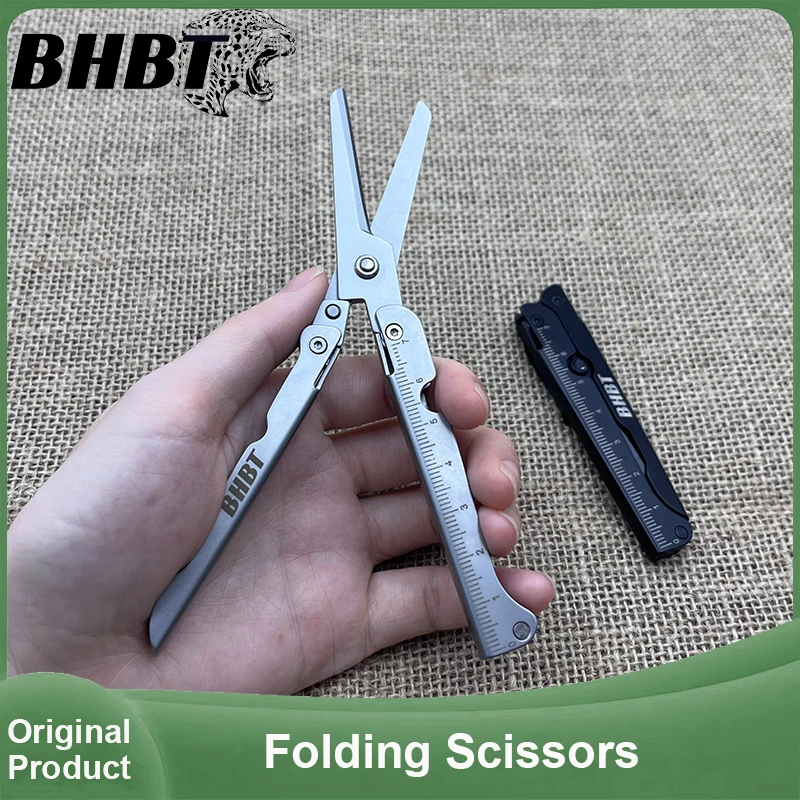 BHBT Folding Scissors With Back Clip Scale Portable EDC Home Outdoor Tools