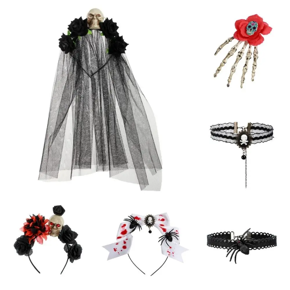 Gothic Skull Head Choker Headdress Cosplay Party Gifts Halloween Skull Headband Hair Accessories Haunted House Skull Man Hairpin