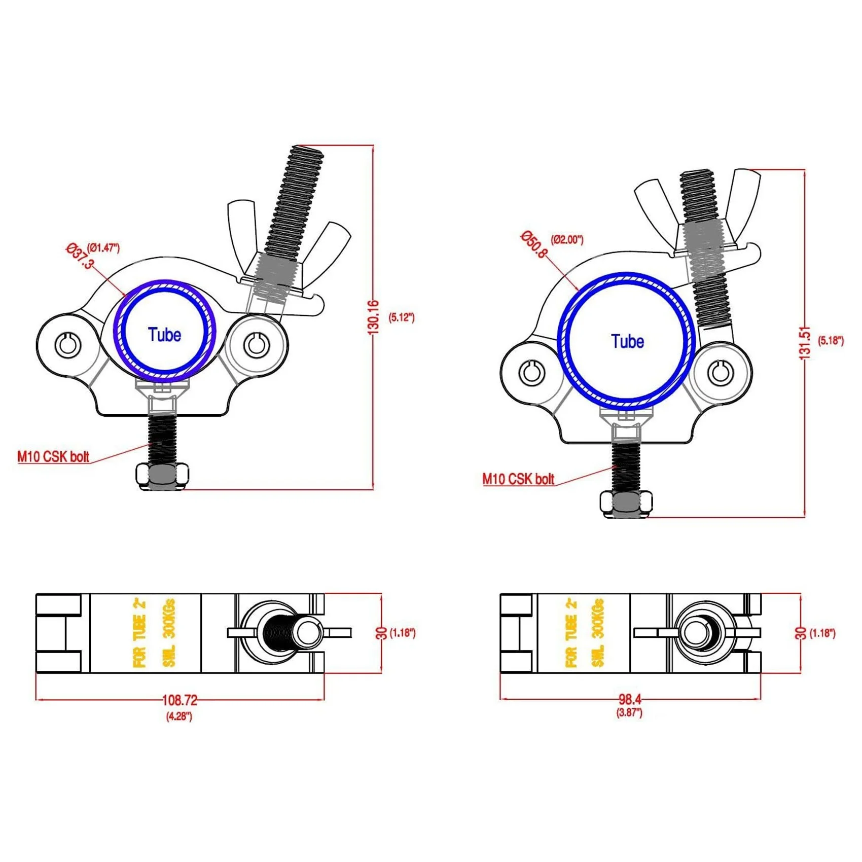 Heavy Duty Aluminum Stage Lighting Clamps, Truss Grampos para Iluminação DJ, Projector Par Lights, 660Lb, 4 Packs