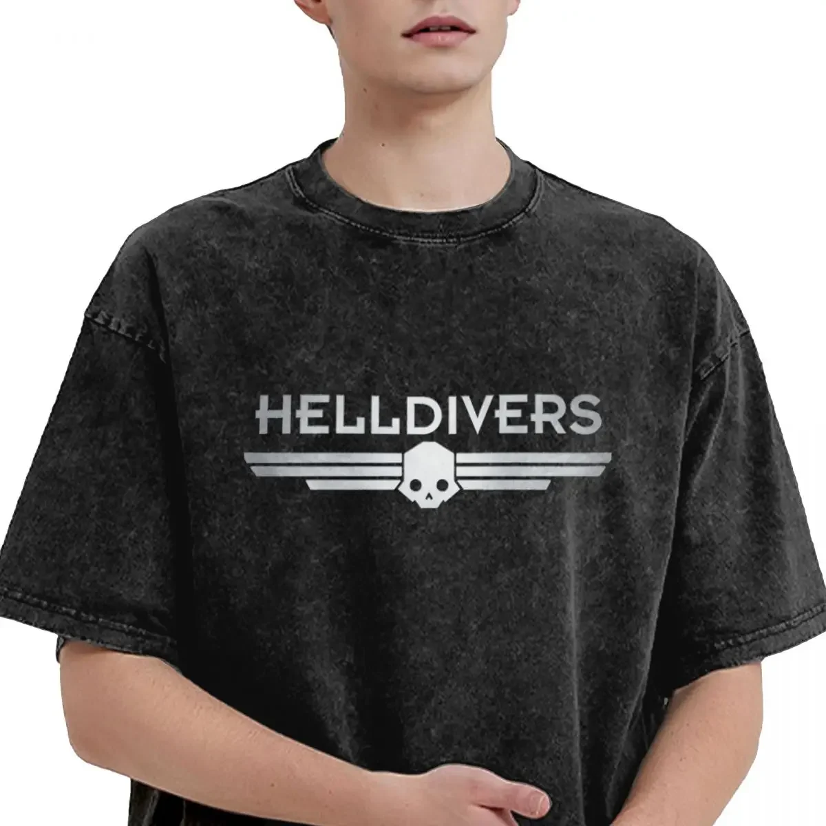 Helldivers Game T Shirt Hip Hop Washed Cotton Harajuku T-Shirts Vintage Men Women Tops Streetwear Summer Tee Shirt