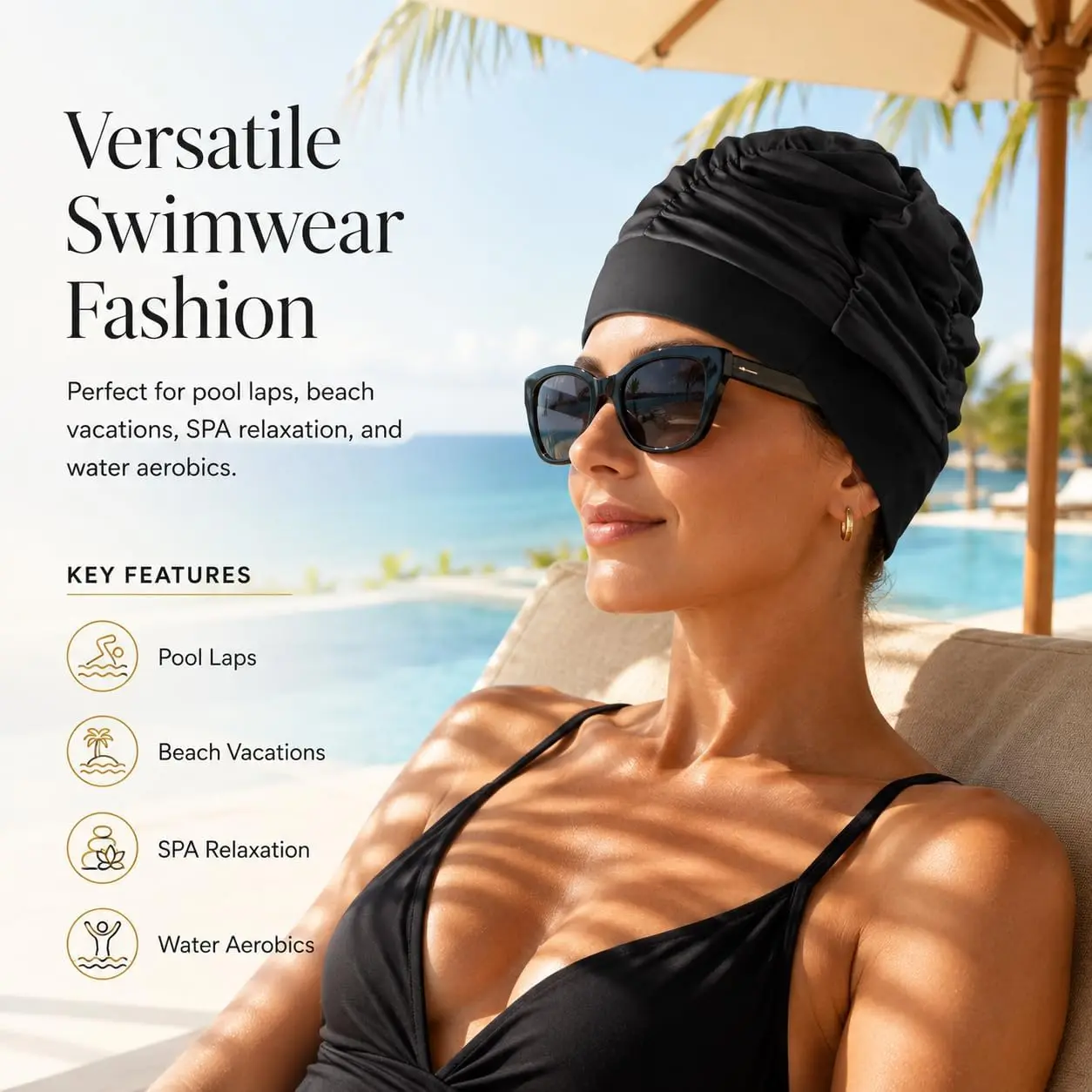 Bunte Plissierte Nylon-Badekappe, Große Schwimmkappe, Badekappen für Erwachsene Männer und Frauen mit Langem Haar – Detail 7