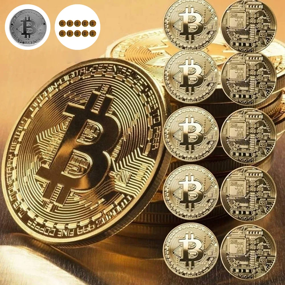 

10pc Bitcoin Coin with Box Gift Physical Metal Silver Coin Art Collection Gold Plated Craft Replica Decoration Coin