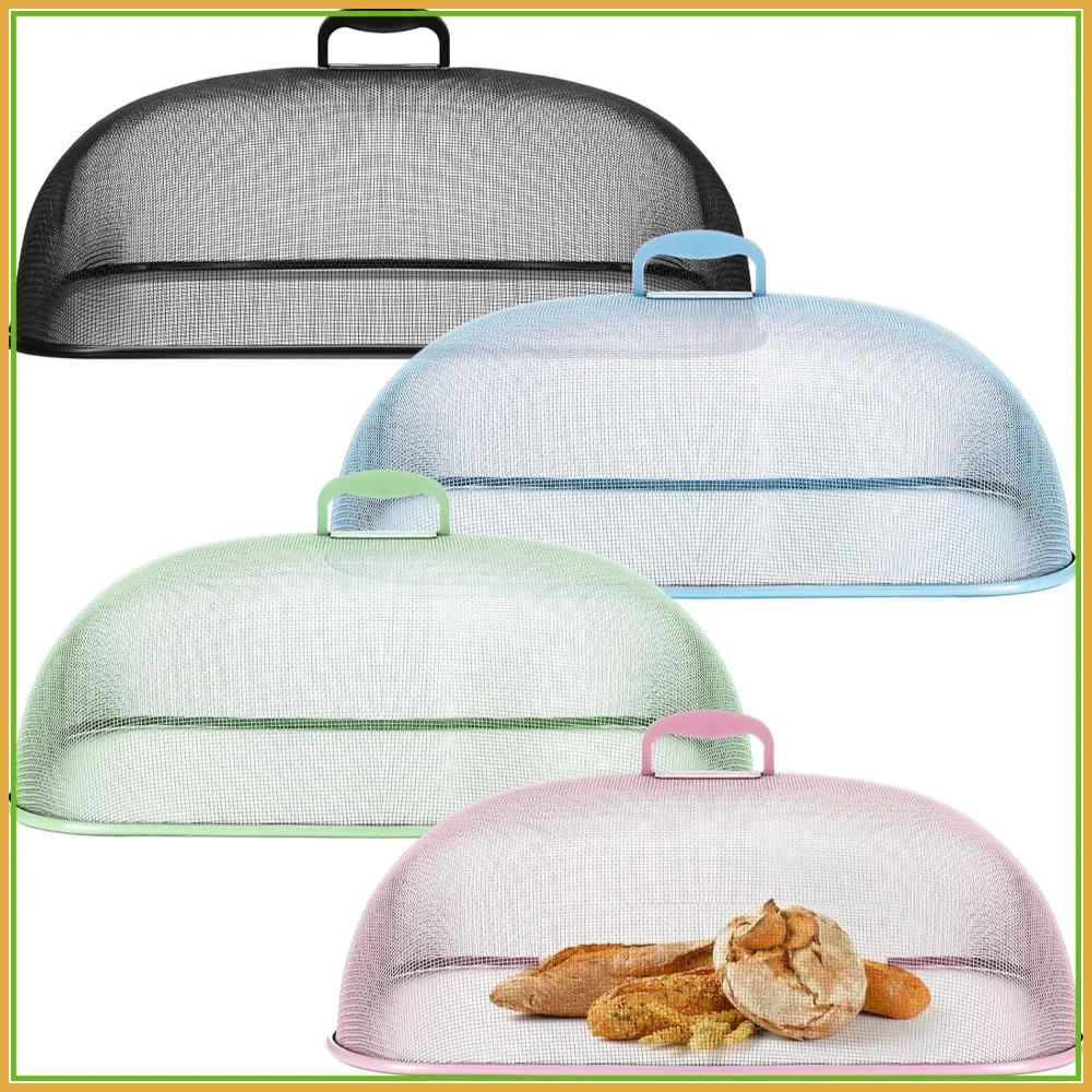 

4-Piece Metal Mesh Food Cover Set for Outdoor Picnics, 18.5 Inch Large Size in Black, Blue, Green, Pink