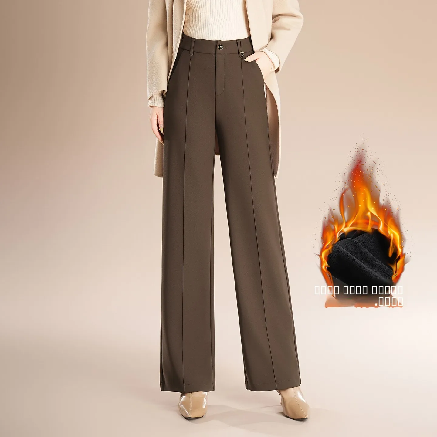 

High Waist Fce Lined Slimming Wide Leg Pants Casual Suit Pants Women's Autumn Winter New Sle Thiened Straight Casual P...