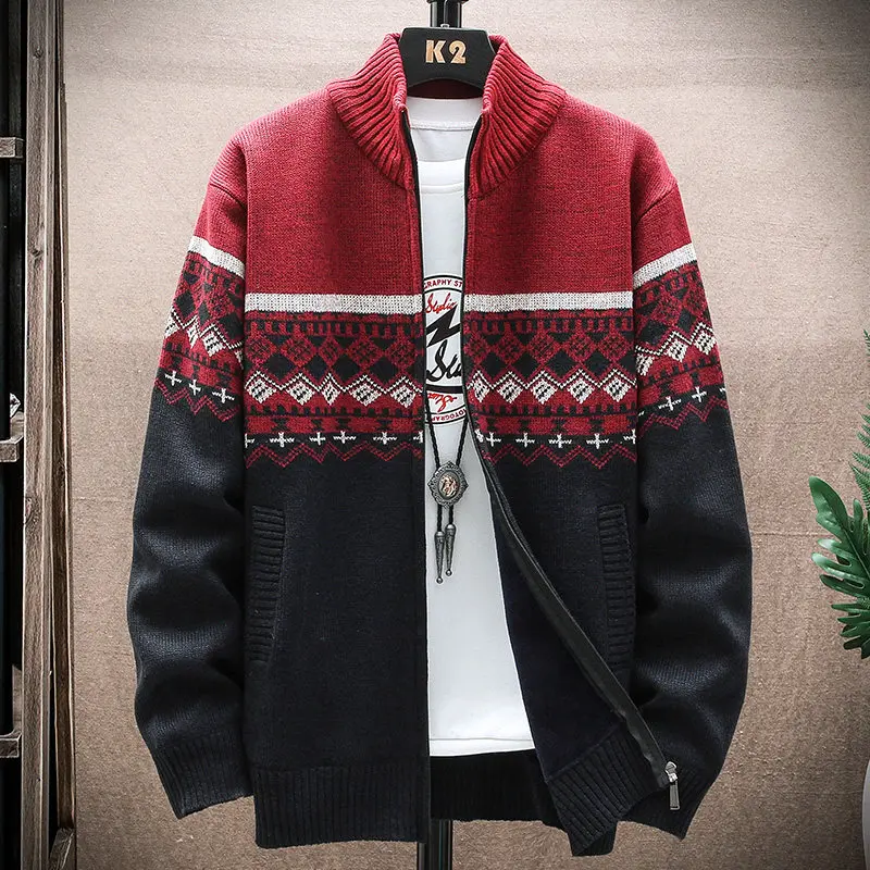 

Мужская тонкая трикотажная куртка-жакет на осень-зиму с воротником-стойкой, с принтом, теплая, повседневная, из полиэфирного волокна