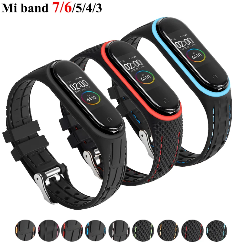 Correa de silicona para reloj inteligente, pulsera deportiva de repuesto para Xiaomi Mi Band 3, 4, 5, 6 y 7