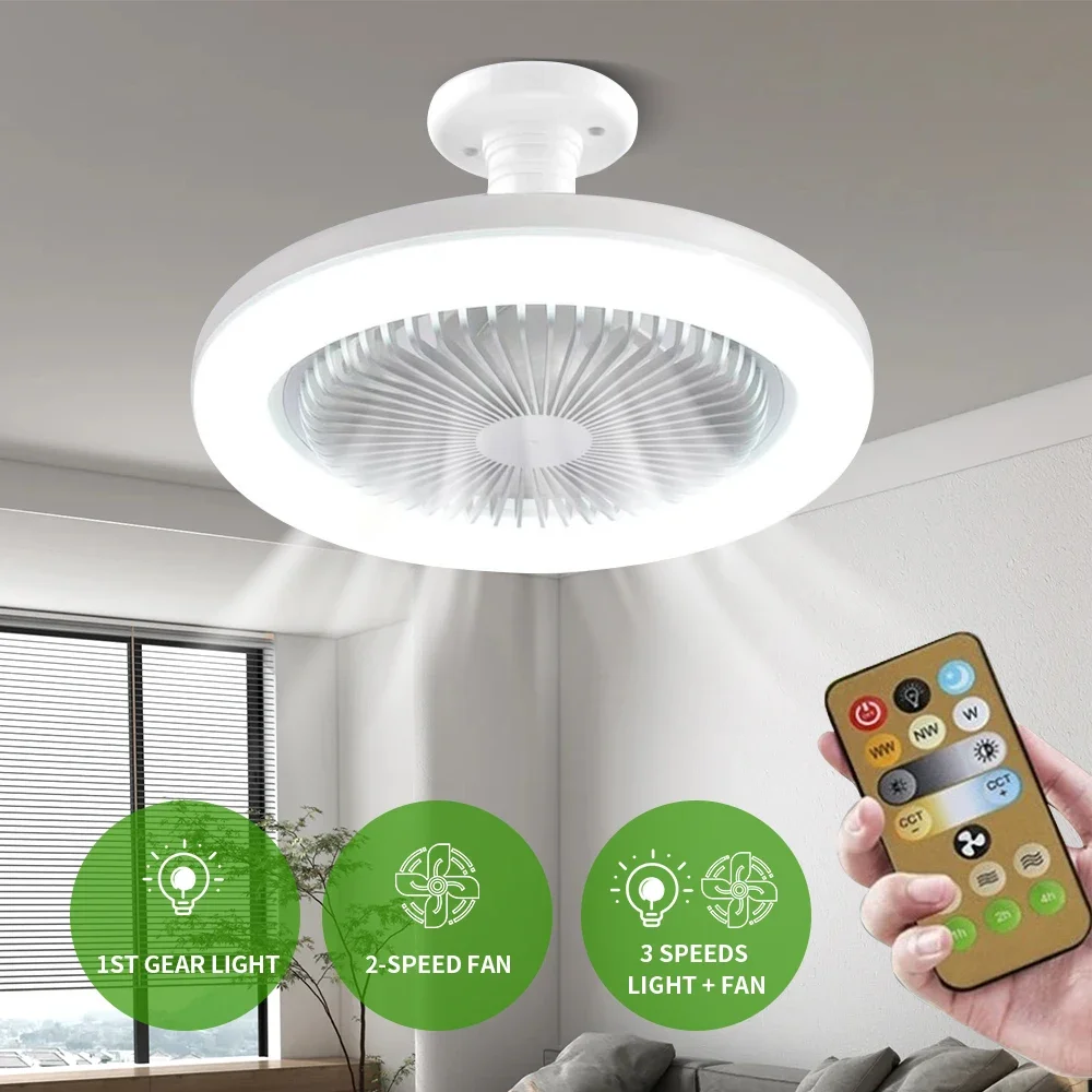 Ceiling Fans For Bedroom Living Room Ceiling Fans With Remote Control and Light LED Lamp Fan E27 Converter Base Smart Silent