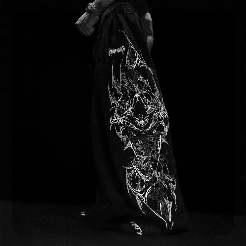 

Men's Gothic Tribal Print Wide Leg Sweatpants Loose Straight Drawstring Streetwear Hip Hop Casual Fitness Sports Trousers
