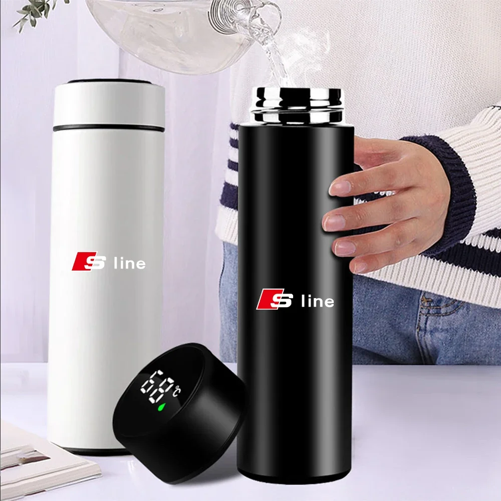 Portable Car Thermos Cup Intelligent Stainless Steel Flask Temperature For Audi Sline A1 A2 A3 A4 A4L P 8V 8L RS RS3 RS4 RS5 RS6