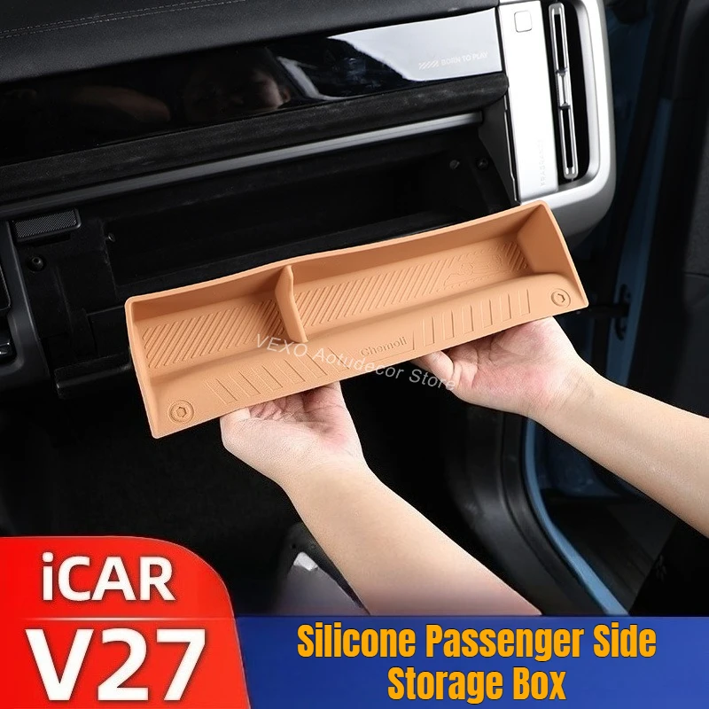 

For Chery iCAR iCAUR V27 2026 Passenger Side Storage Box Silicone Divider Car Compartment Organizer Stowing Tidying Accessories