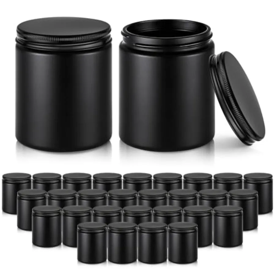 

Черные стеклянные банки с крышками, набор банок для свечей с пустыми этикетками, 250 г, широкогорлые контейнеры для образцов крема, лосьона, меда