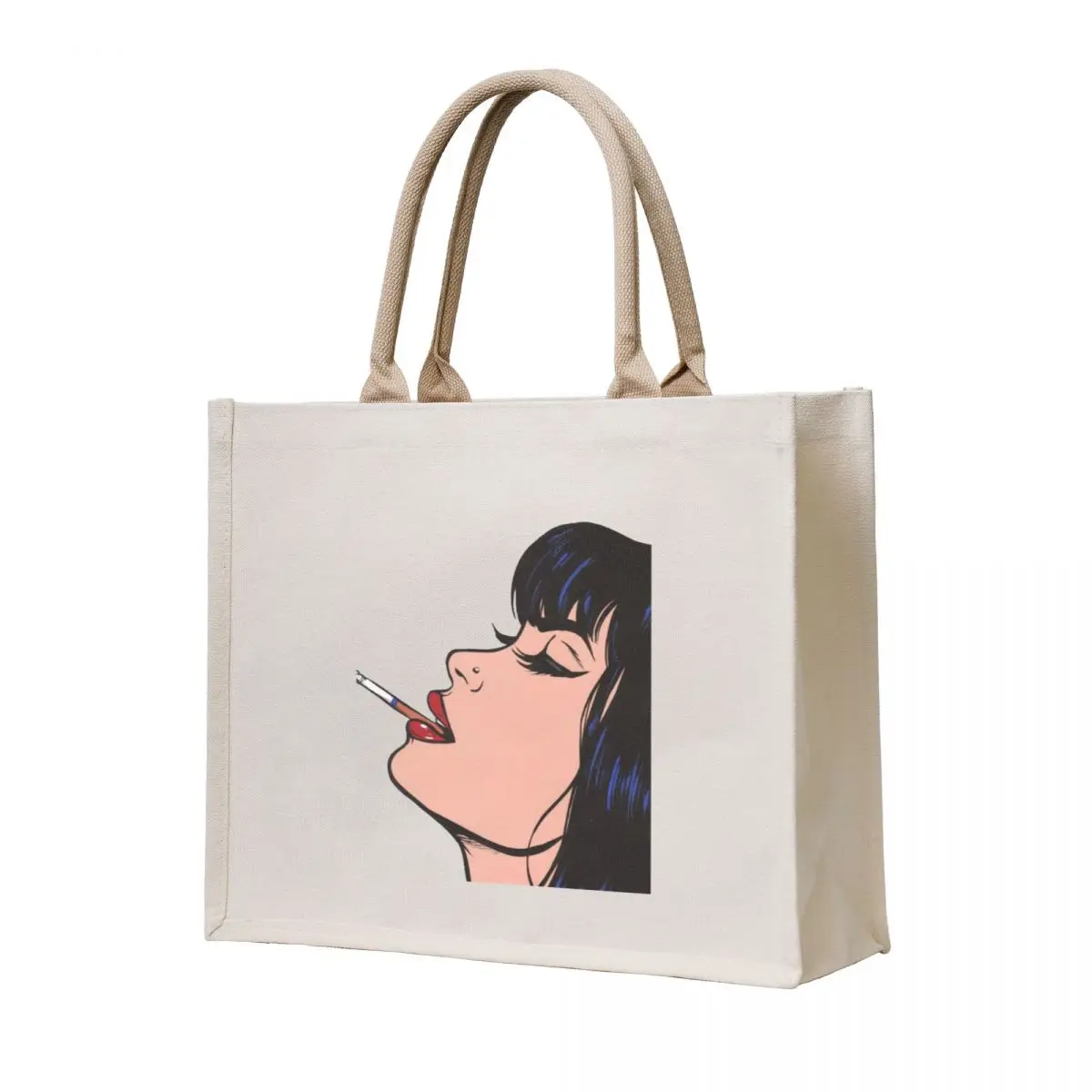 

Pop art of girl smoking a cigarette Tote Bag Shopper Gift bags Large bags for women Canvas