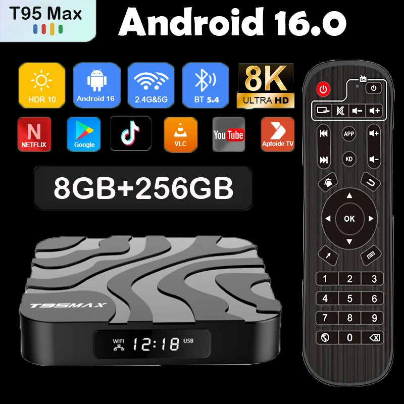 Android16 Smart TV Box T95Max 8GB+256GB Allwinner H618 Google Assistant Video Bluetooth5.4 Media Player Very Fast Set Top Box