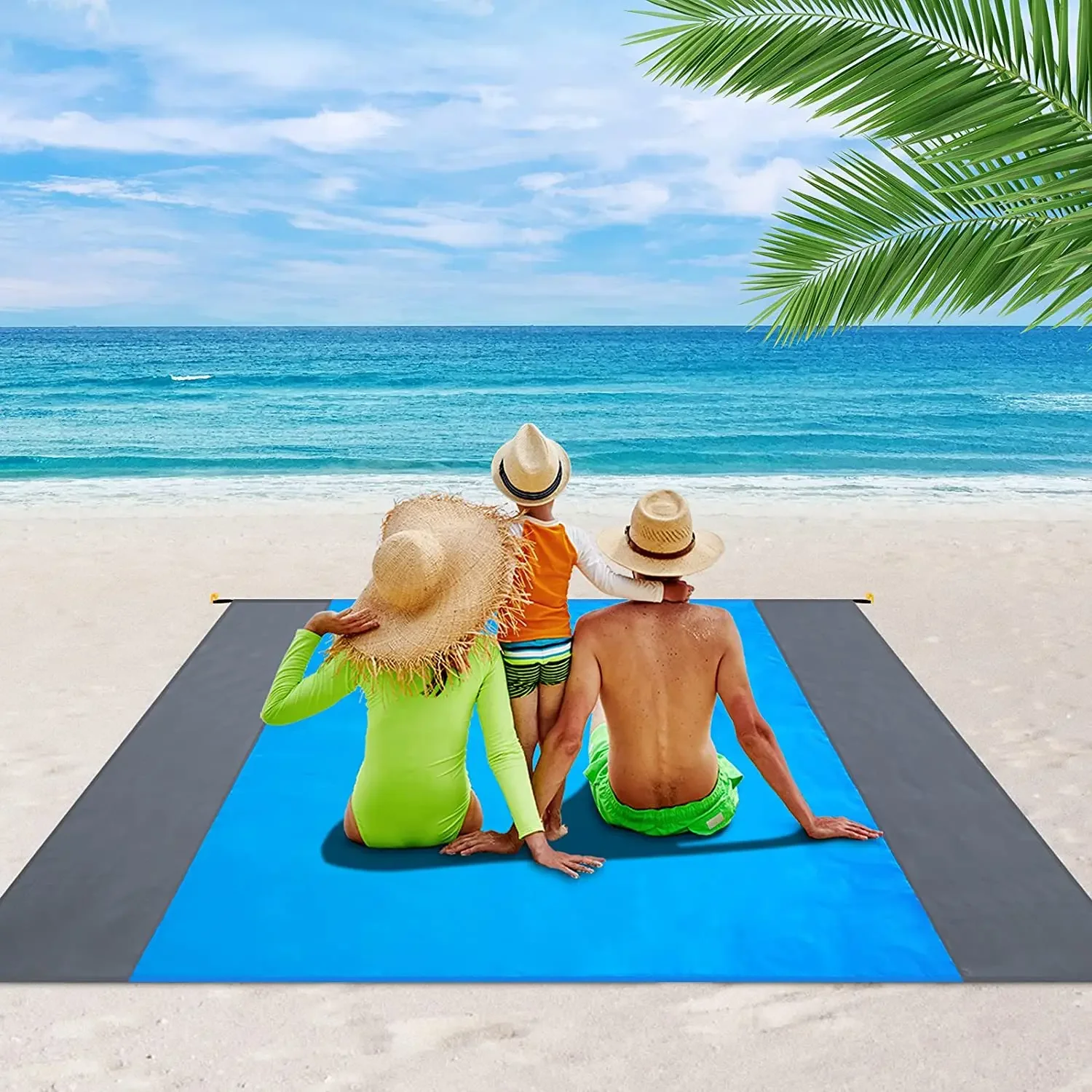 200cm Large Sand Free Beach Mat Waterproof Pocket Beach Blanket Outdoor Portable Foldable Lightweigh Picnic Mat Ground Sheet