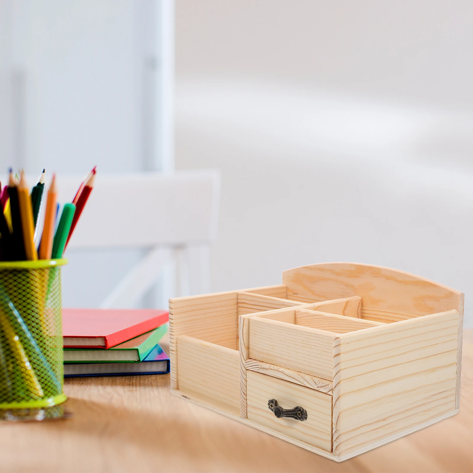 

Wooden Storage Rack Stationery Organizer Drawer Compartment Desk Organization Office Supplies Monitor
