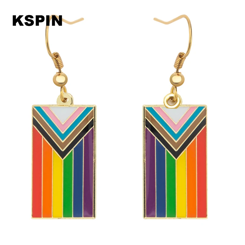 Progress Pride LGBT Earrings Gay Pride Rainbow Earrings Jewelry For Women Men Lovers Gift