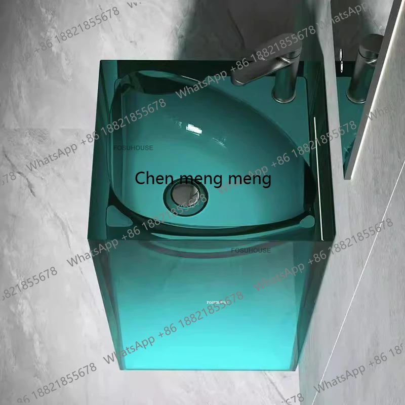 

Transparent Colored Resin Bathroom Sinks Home Floor-standing Vanity Washbasin Italian Bathroom Accessories Luxury Pedestal Basin