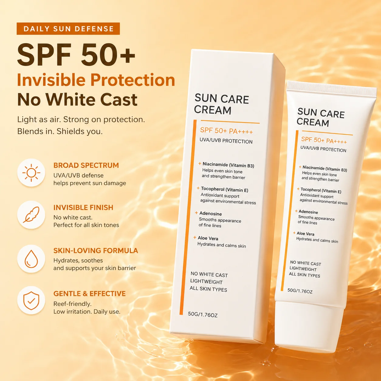 Invisible Fit Sunscreen SPF50 Broad Spectrum UV Protection Hydrating Lightweight Glow Sunscreen For Women Men All Skin Types