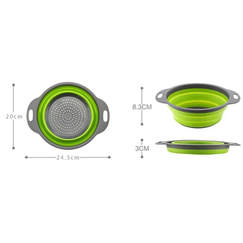 Collapsible Silicone Strainer Fruit Vegetable Washing Basket Strainer Drainer With Handle Kitchen Storage Tools