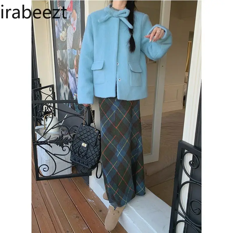 Fashion Plaid Skirt Female Autumn and Winter New Fishtail Shaped High Waist Woolen Female Winter Long Skirts for Women