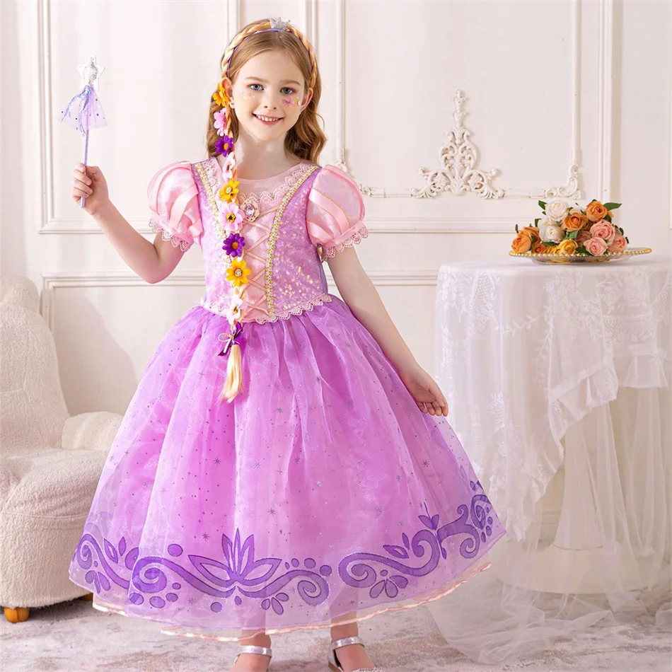 Mädchen Rapunzel Cosplay Prinzessinnen-Kostüm Kinder Tangled Rollenspiel Bühnenauftritt Kleid Kinder Geburtstag Halloween Party Kleider – Detail 11