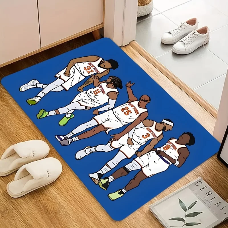 Basketball Player Cartoon Doormat – Blue Flannel Non-Slip with 4 -Style Players, Entryway Kitchen Bathroom Living Room