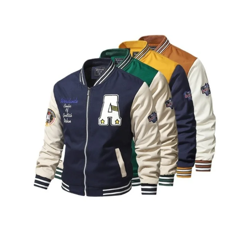 

New Autumn Winter Jacket Men American Style Embroidered Vintage Streetwear Baseball Jacket Men's Coat