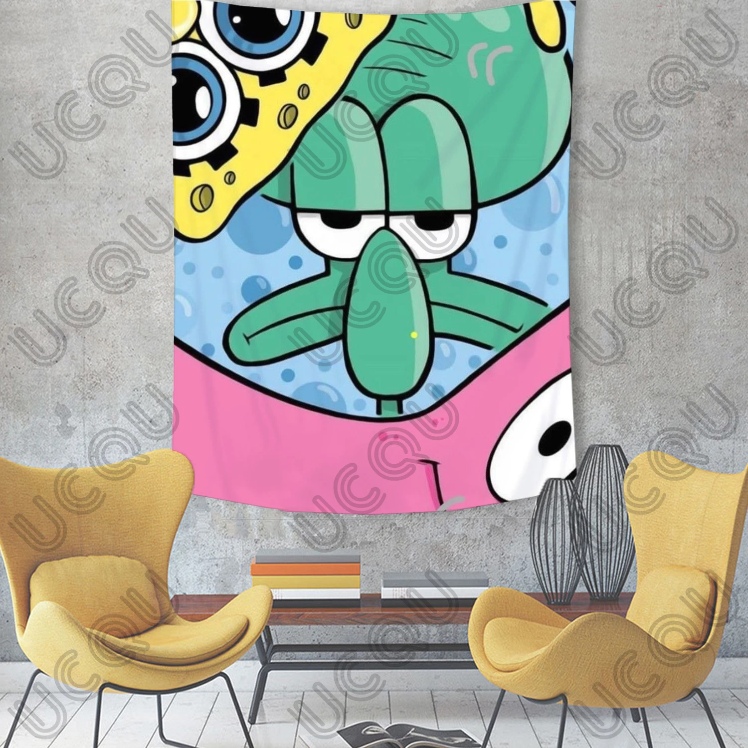 Squidward Tentacles Cartoon Decoration Background Hanging Cloth Bedroom Tapestry Room Decor Aesthetic Tapestry Wall Hanging