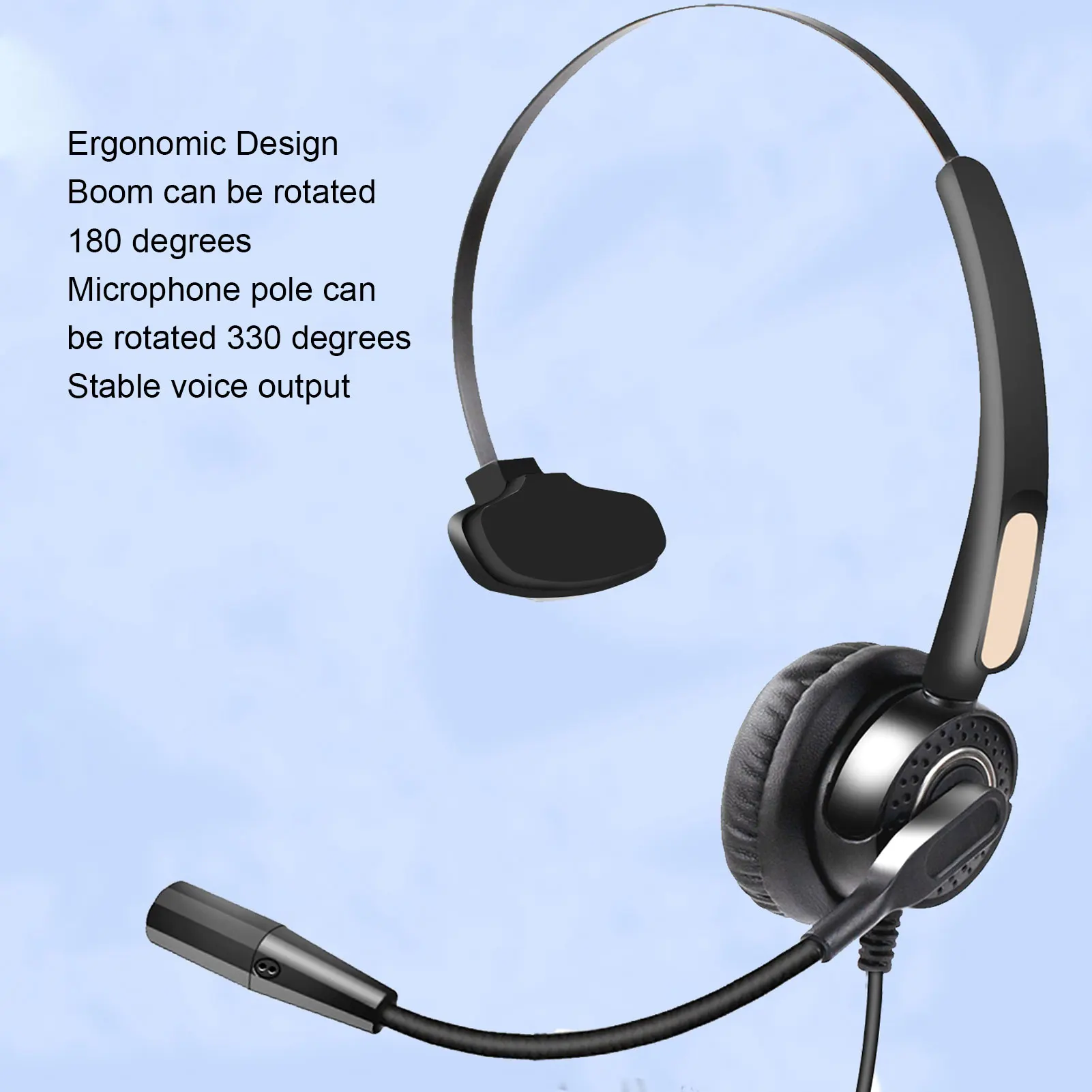 RJ9 Telephone Headset Noise Canceling Single Sided Spring Wire Headphone with Mic for Office Call Center RJ9 Telephone Headphone