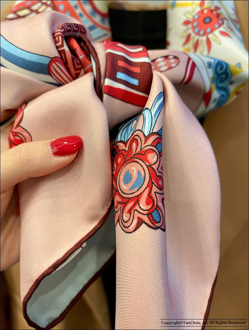 90*90CM Double-sided Scarf Woman Real Mulberry 100 Silk Scarfs  Luxury Brand Designer AB Print Neck Scarves Hand Roller Shawl 18