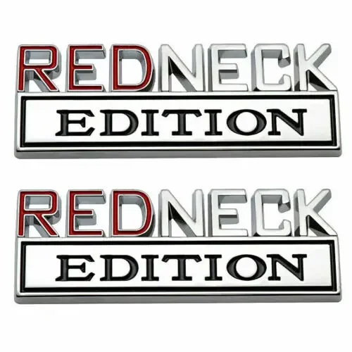 

2x Chrome Black Red REDNECK EDITION Logo Emblem Car Fender Rear Door Lid Trunk Badge Car Stickers Accessories