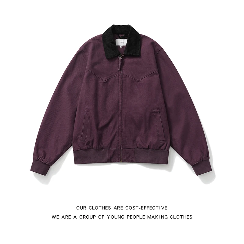 

Мужская рабочая куртка из чистого хлопкового канваса в американском уличном стиле, универсальная, фиолетовая, высококачественная, модная, брендовая, с отложным воротником, в стиле Детройт.