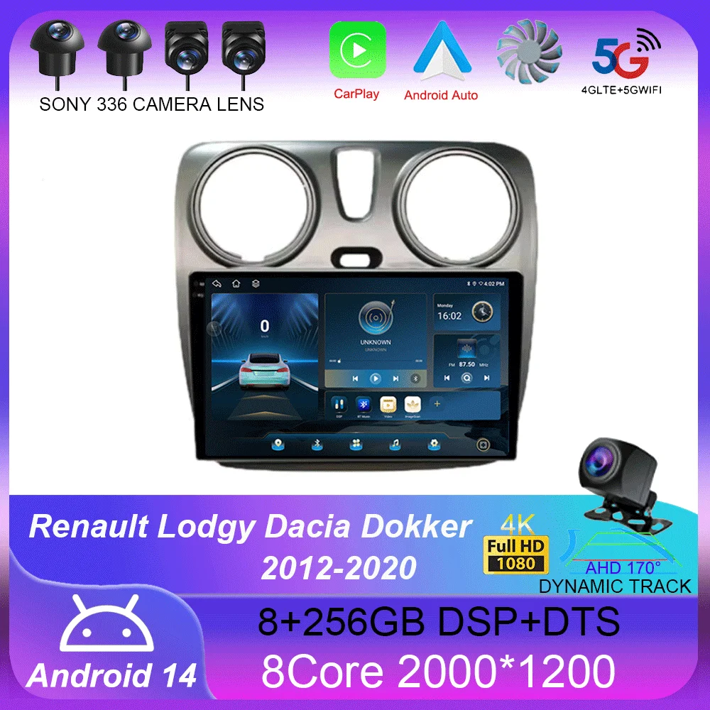 

Android 14 Carplay Auto WIFI+4G For Renault Lodgy Dacia Dokker 2012-2020 Car Radio Multimedia Video Player Navigation GPS Stereo