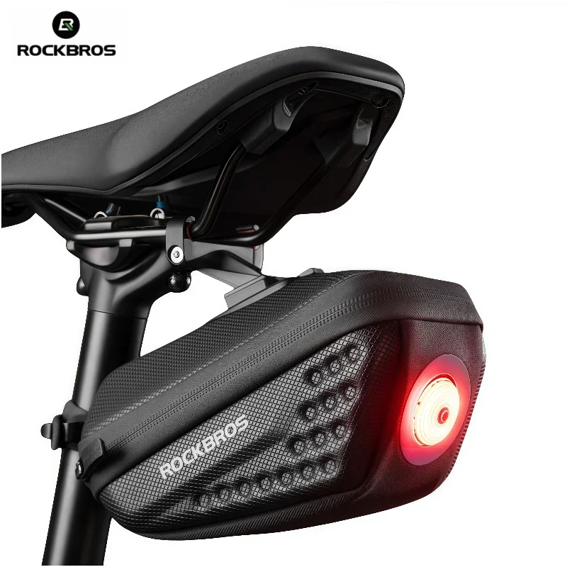 

ROCKBROS 5 Patterns Bicycle Saddle Scratch Resistant High Gloss Bicycle Waterproof Saddle Bag with Tail Light Hard Shell Bag