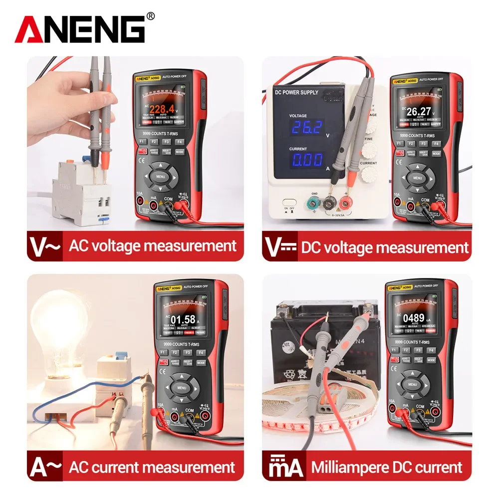 ANENG AOS02 Digital Oscilloscope Transistor Test Multimeter 48MS/s Sampling Rate 10MHZ Analog Bandwidth Support Waveform Storage