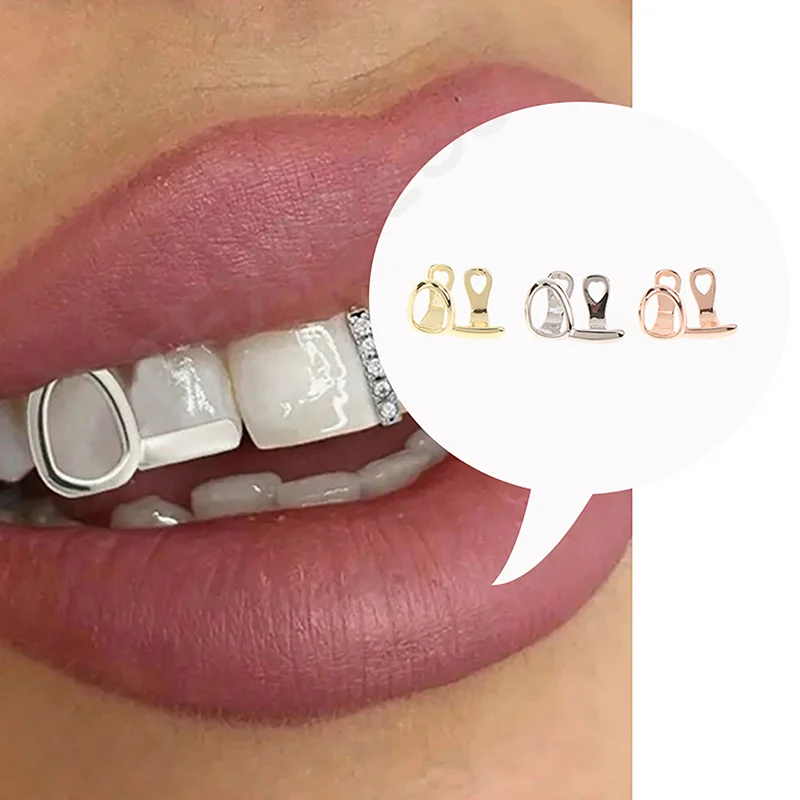 

NewFashionable Decorative Glossy Hollowed-Out Horizontal Bar Zircon Double-Tooth Hip-Hop Tooth Ornament Party Decoration