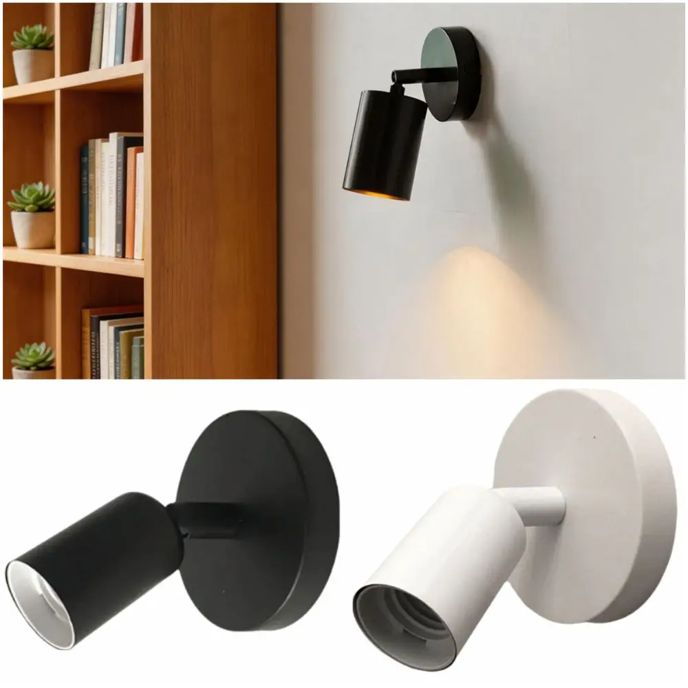High Quality Black White E27 Lamp- 0-180 Degree Adjustable Direction Lamp Holder Tool Metal Bulb Lamp Holder Wall Installation