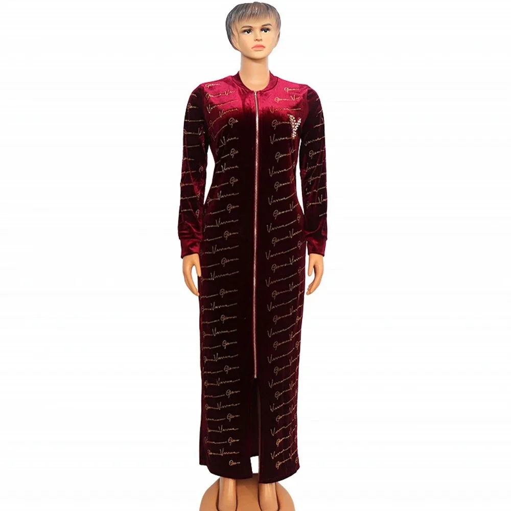 Elasticity Velvet Maxi Dress African Design Clothes Plus Size Dresses For Women Dashiki Diamonds Abaya Muslim Robe Africa Dress